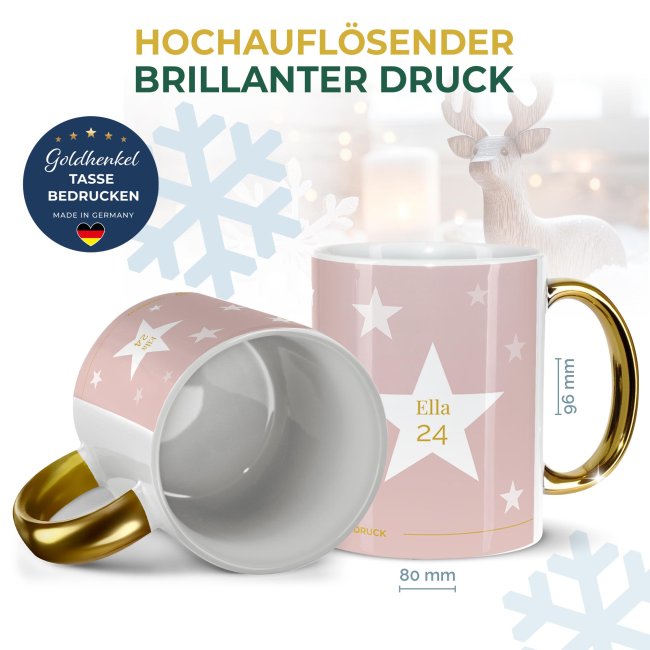 Weihnachtstasse mit Goldhenkel - Collecting Moments 2025 No. 07 - Sterne - mit Name