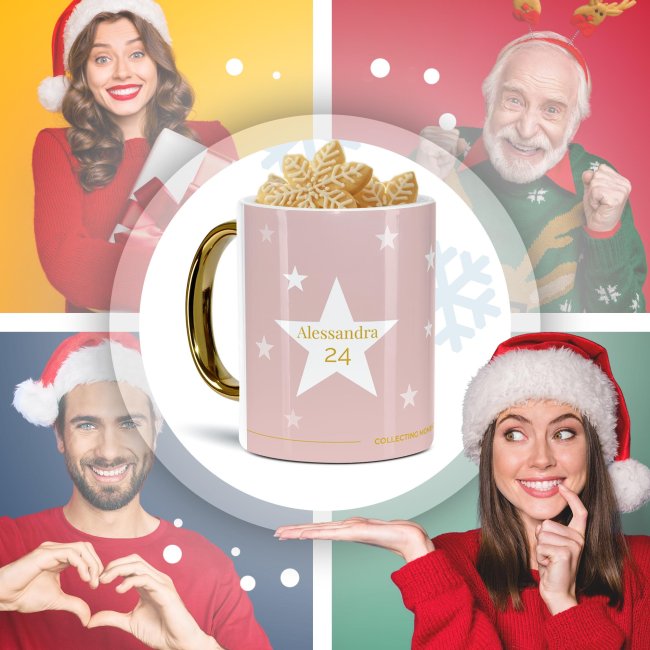 Weihnachtstasse mit Goldhenkel - Collecting Moments 2025 No. 07 - Sterne - mit Name