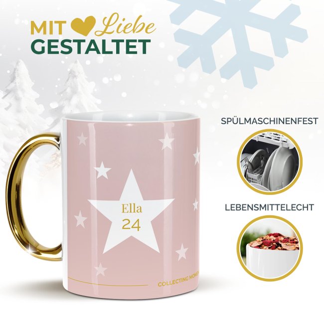 Weihnachtstasse mit Goldhenkel - Collecting Moments 2025 No. 07 - Sterne - mit Name