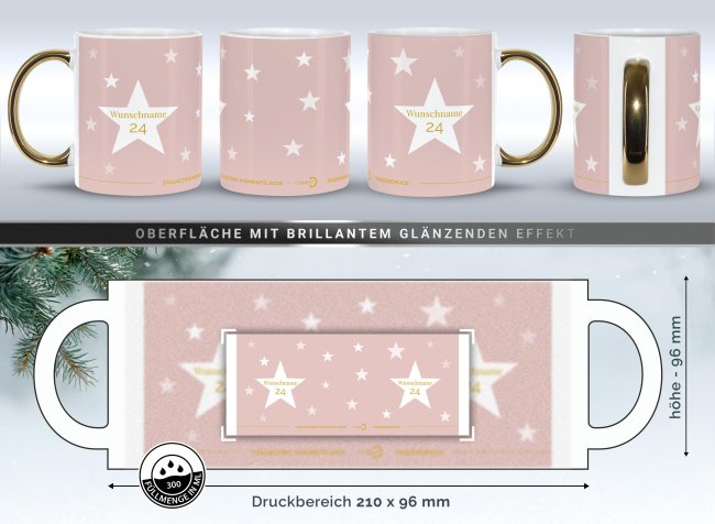 Weihnachtstasse mit Goldhenkel - Collecting Moments 2025 No. 07 - Sterne - mit Name