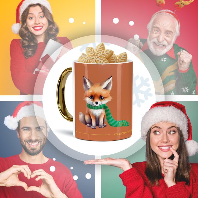 Weihnachtstasse mit Goldhenkel - Collecting Moments 2025 No. 08 - Fuchs - mit Initialen