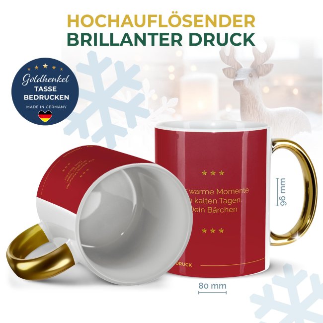Weihnachtstasse mit Goldhenkel - Collecting Moments 2025 No. 09 - Frohe Weihnachten - mit Text