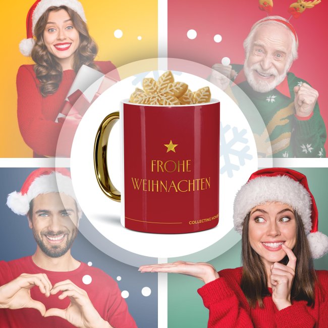 Weihnachtstasse mit Goldhenkel - Collecting Moments 2025 No. 09 - Frohe Weihnachten - mit Text