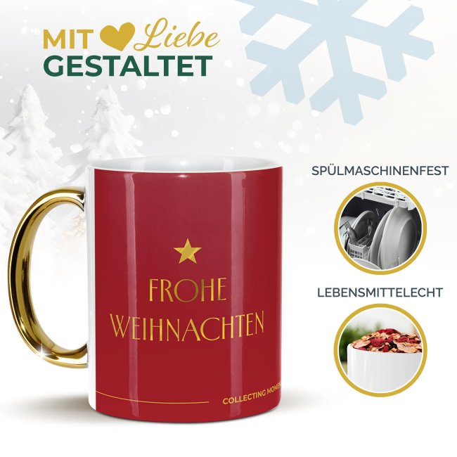 Weihnachtstasse mit Goldhenkel - Collecting Moments 2025 No. 09 - Frohe Weihnachten - mit Text
