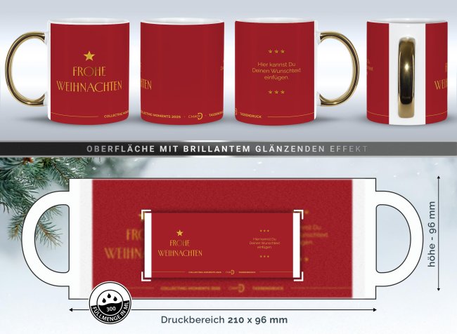 Weihnachtstasse mit Goldhenkel - Collecting Moments 2025 No. 09 - Frohe Weihnachten - mit Text