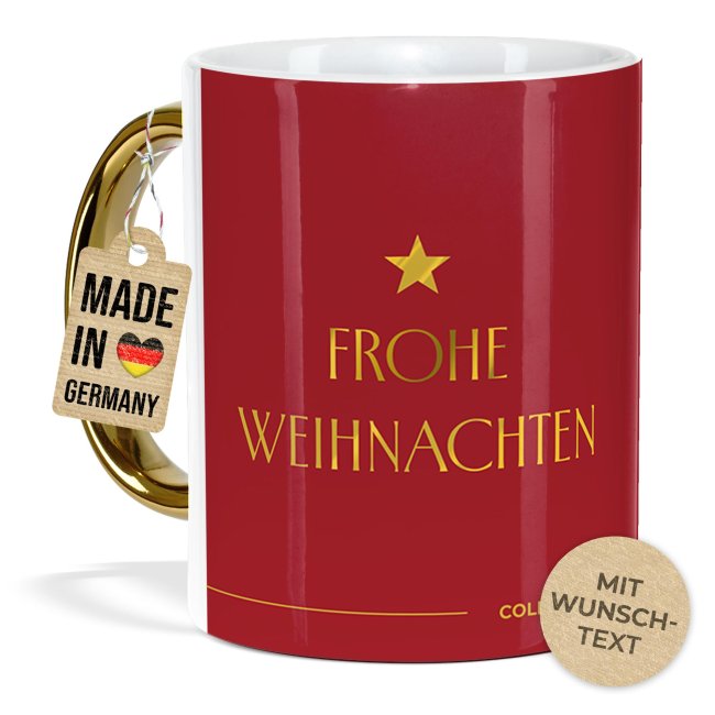 Weihnachtstasse mit Goldhenkel - Collecting Moments 2025 No. 09 - Frohe Weihnachten - mit Text