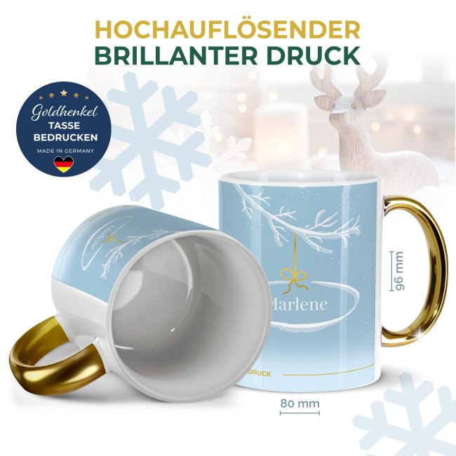 Weihnachtstasse mit Goldhenkel - Collecting Moments 2025 No. 10 - Schneemann - mit Name