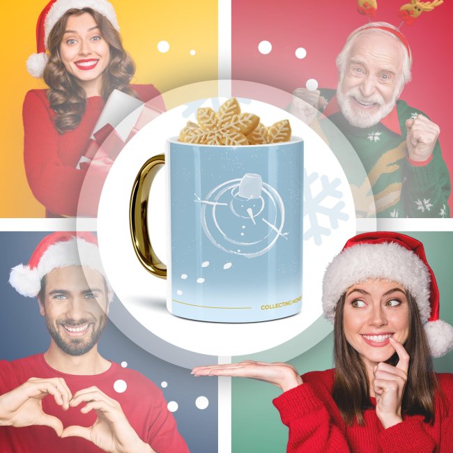 Weihnachtstasse mit Goldhenkel - Collecting Moments 2025 No. 10 - Schneemann - mit Name