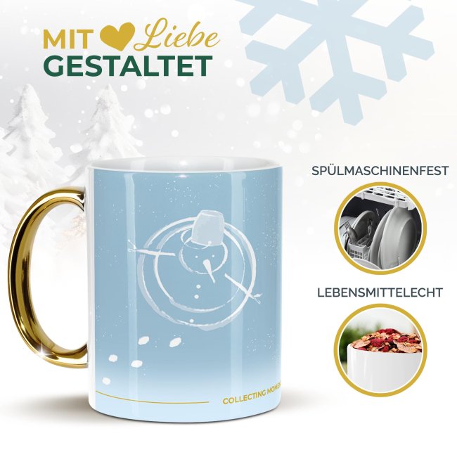 Weihnachtstasse mit Goldhenkel - Collecting Moments 2025 No. 10 - Schneemann - mit Name