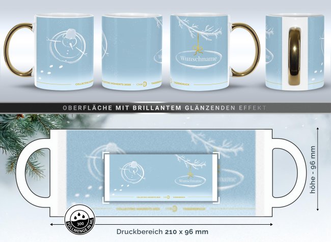 Weihnachtstasse mit Goldhenkel - Collecting Moments 2025 No. 10 - Schneemann - mit Name