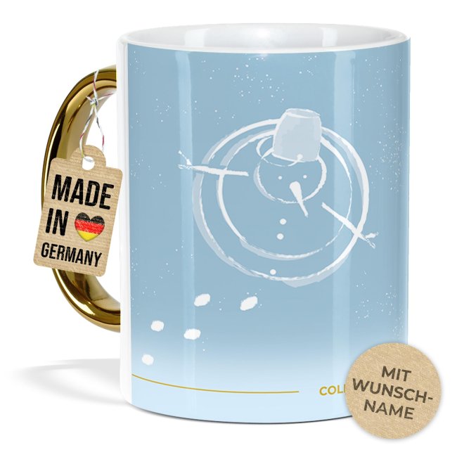 Weihnachtstasse mit Goldhenkel - Collecting Moments 2025 No. 10 - Schneemann - mit Name