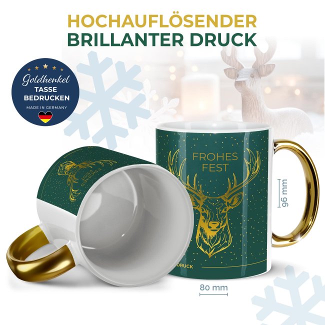 Weihnachtstasse mit Goldhenkel - Collecting Moments 2025 No. 11 - Hirsch - mit Name