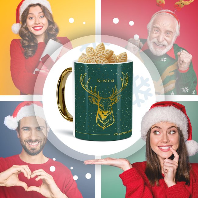 Weihnachtstasse mit Goldhenkel - Collecting Moments 2025 No. 11 - Hirsch - mit Name