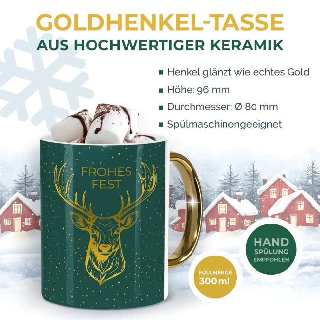 Weihnachtstasse mit Goldhenkel - Collecting Moments 2025 No. 11 - Hirsch - mit Name