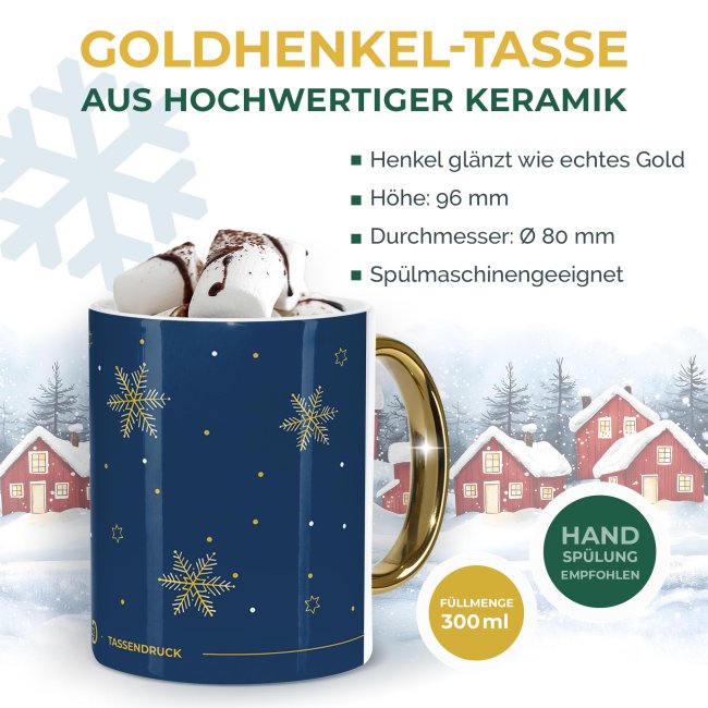 Weihnachtstasse mit Goldhenkel - Collecting Moments 2025 No. 12 - Goldene Schneeflocken