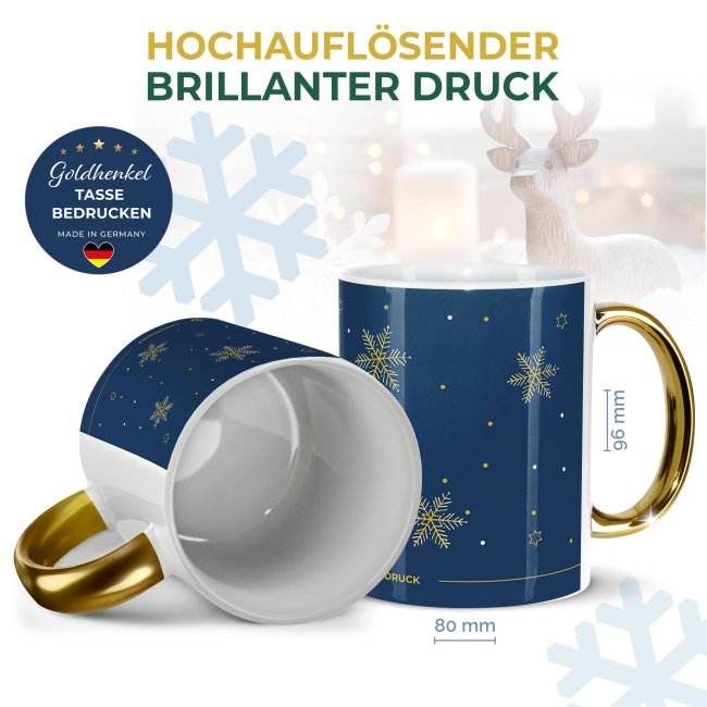 Weihnachtstasse mit Goldhenkel - Collecting Moments 2025 No. 12 - Goldene Schneeflocken