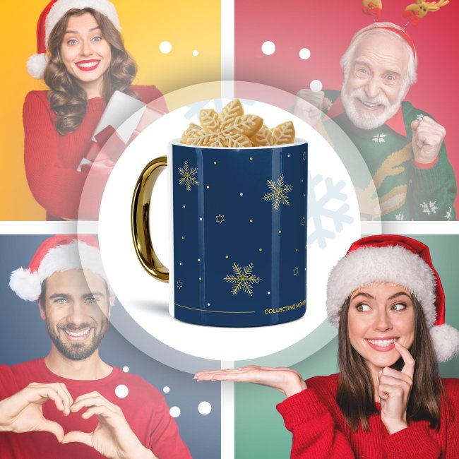 Weihnachtstasse mit Goldhenkel - Collecting Moments 2025 No. 12 - Goldene Schneeflocken