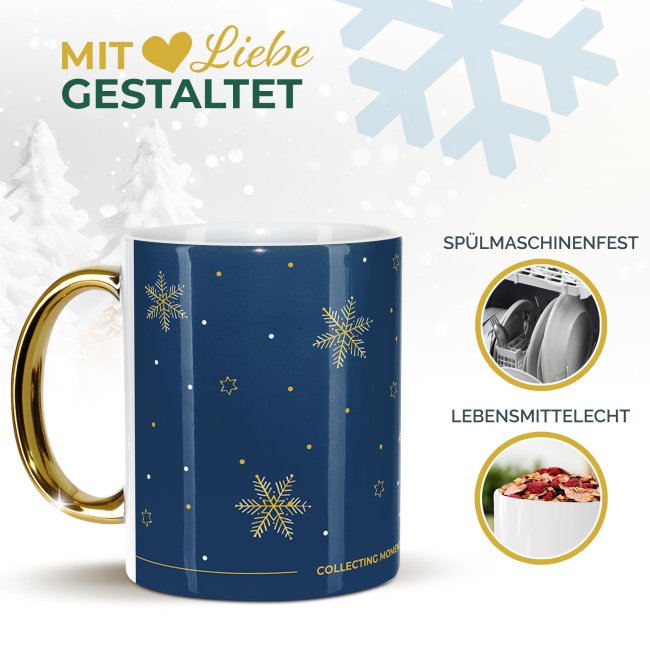 Weihnachtstasse mit Goldhenkel - Collecting Moments 2025 No. 12 - Goldene Schneeflocken