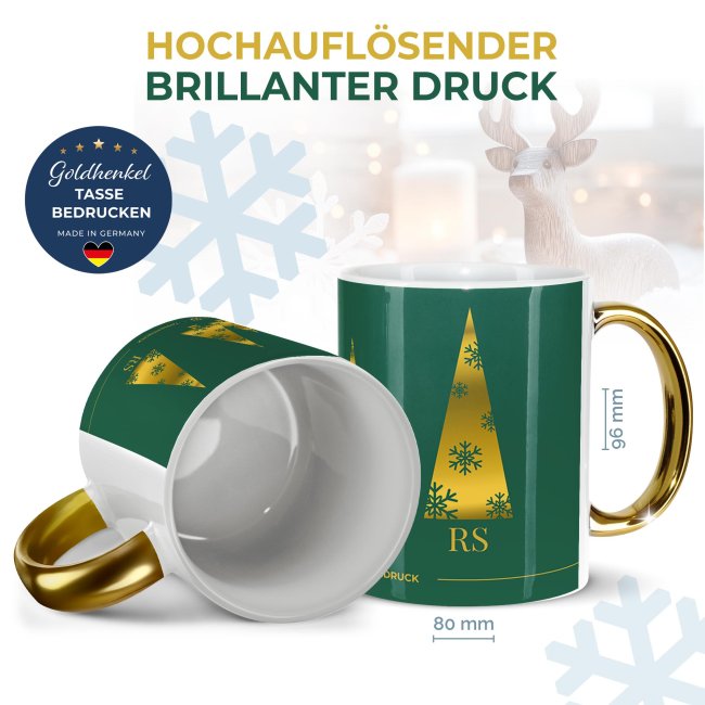 Weihnachtstasse mit Goldhenkel - Collecting Moments 2025 No. 13 - Goldene B&auml;ume - mit Name