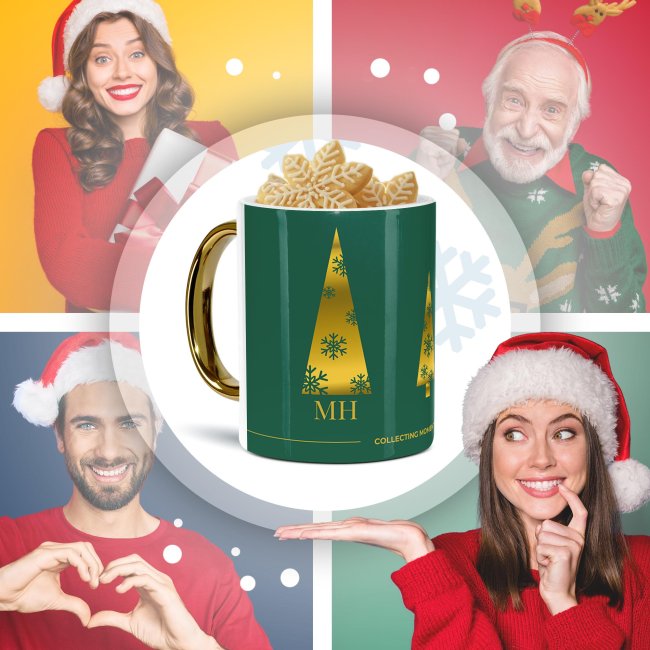 Weihnachtstasse mit Goldhenkel - Collecting Moments 2025 No. 13 - Goldene B&auml;ume - mit Name