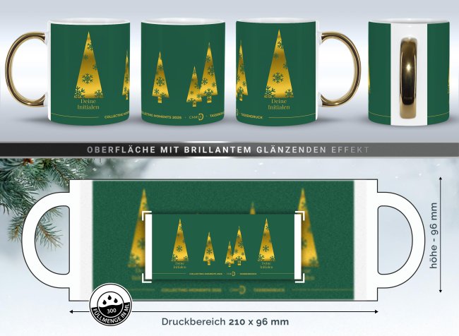 Weihnachtstasse mit Goldhenkel - Collecting Moments 2025 No. 13 - Goldene B&auml;ume - mit Name