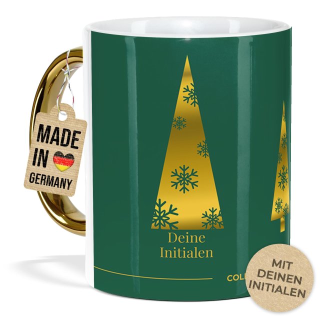 Weihnachtstasse mit Goldhenkel - Collecting Moments 2025 No. 13 - Goldene B&auml;ume - mit Name