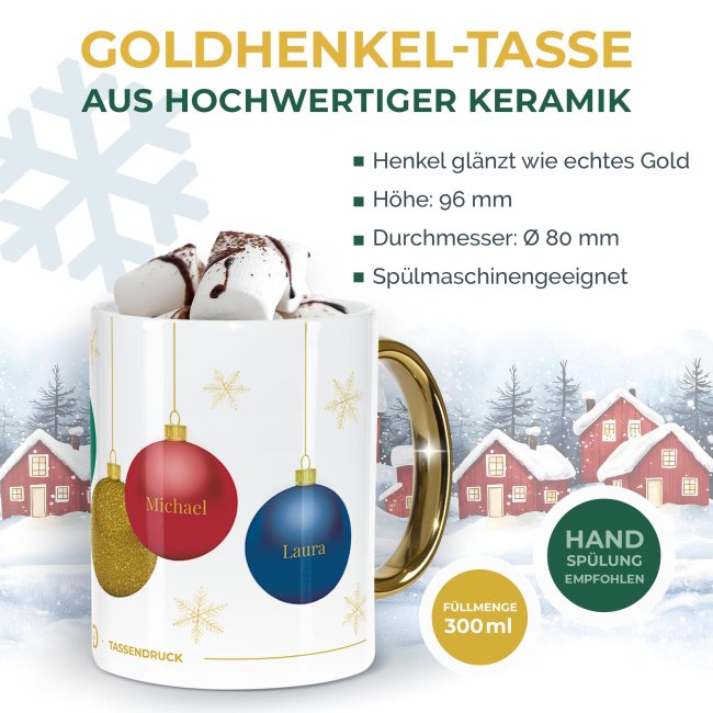 Weihnachtstasse mit Goldhenkel - Collecting Moments 2025 No. 14 - Kugeln - mit Namen