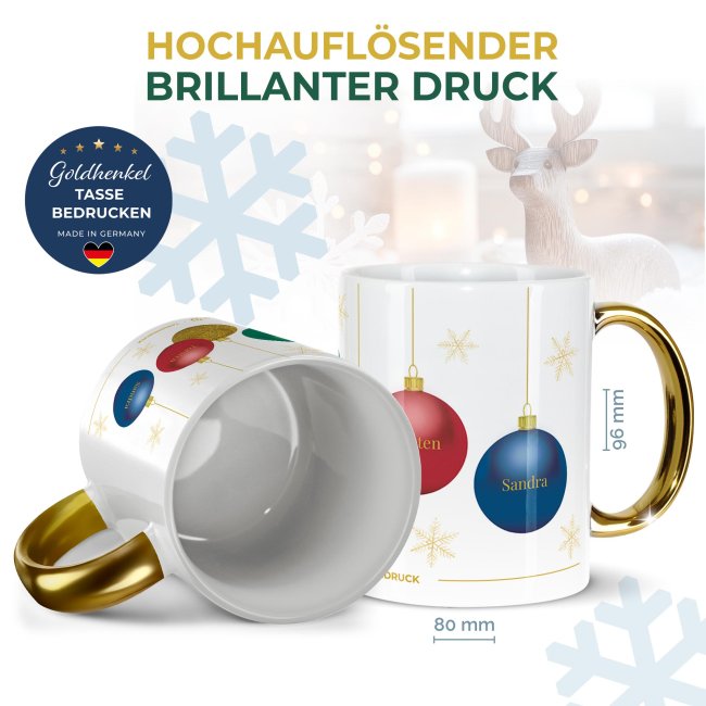 Weihnachtstasse mit Goldhenkel - Collecting Moments 2025 No. 14 - Kugeln - mit Namen