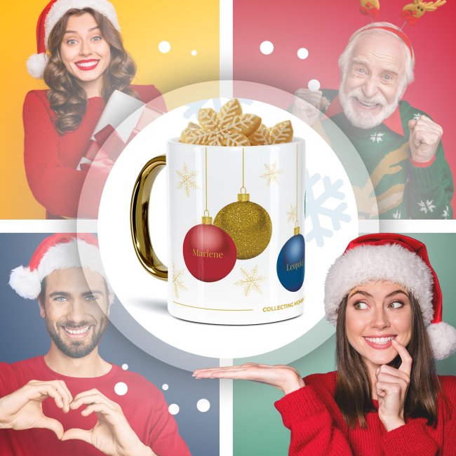 Weihnachtstasse mit Goldhenkel - Collecting Moments 2025 No. 14 - Kugeln - mit Namen