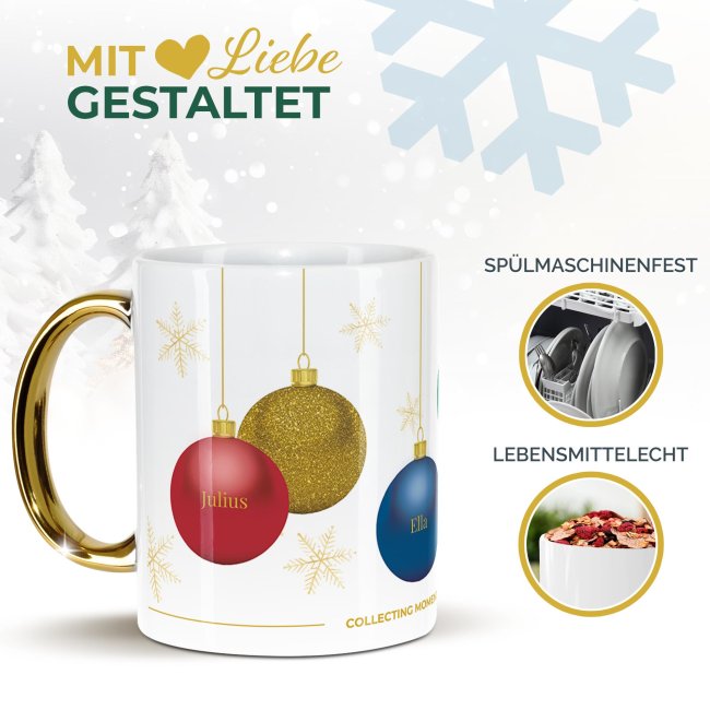 Weihnachtstasse mit Goldhenkel - Collecting Moments 2025 No. 14 - Kugeln - mit Namen