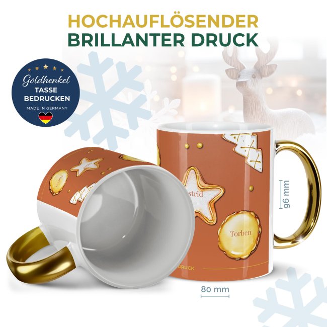 Weihnachtstasse mit Goldhenkel - Collecting Moments 2025 No. 15 - Kekse - mit Namen