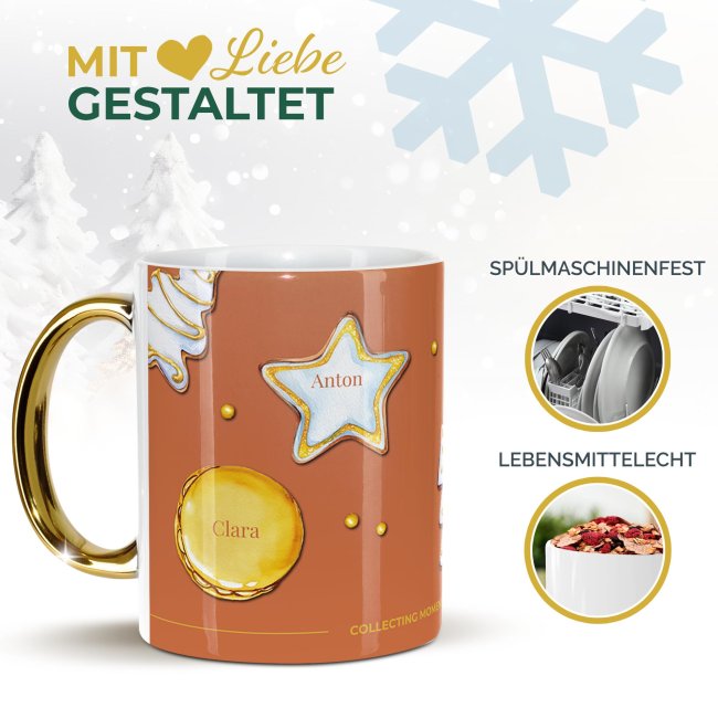 Weihnachtstasse mit Goldhenkel - Collecting Moments 2025 No. 15 - Kekse - mit Namen