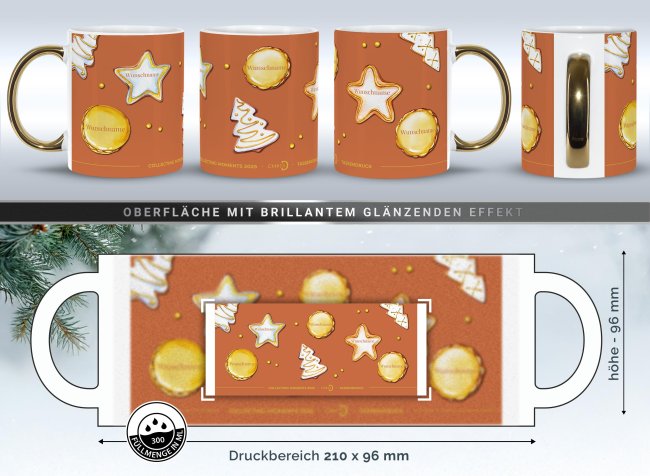 Weihnachtstasse mit Goldhenkel - Collecting Moments 2025 No. 15 - Kekse - mit Namen