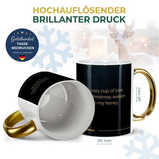 Weihnachtstasse mit Goldhenkel - Collecting Moments 2025 No. 16 - Peace and Joy - mit Text