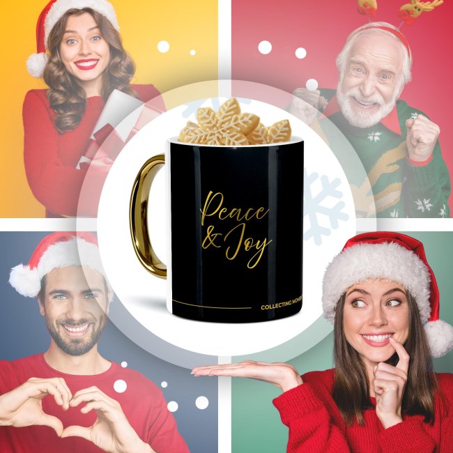 Weihnachtstasse mit Goldhenkel - Collecting Moments 2025 No. 16 - Peace and Joy - mit Text