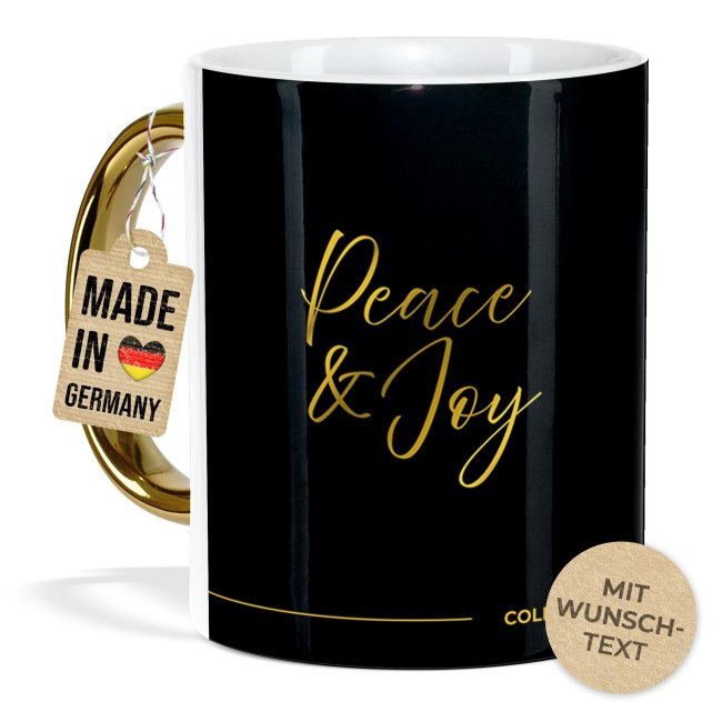 Weihnachtstasse mit Goldhenkel - Collecting Moments 2025 No. 16 - Peace and Joy - mit Text