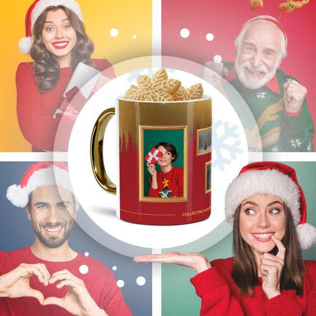 Weihnachtstasse mit Goldhenkel - Collecting Moments 2025 No. 17 - Bilderrahmen - mit Fotos