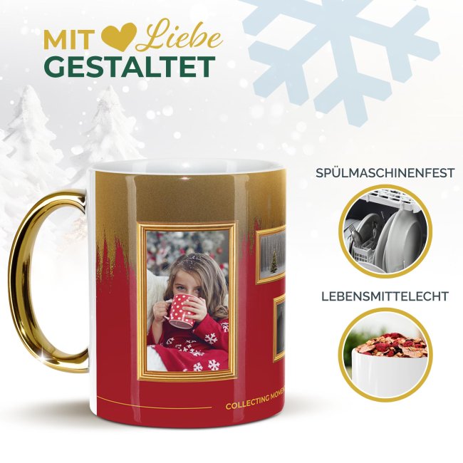 Weihnachtstasse mit Goldhenkel - Collecting Moments 2025 No. 17 - Bilderrahmen - mit Fotos