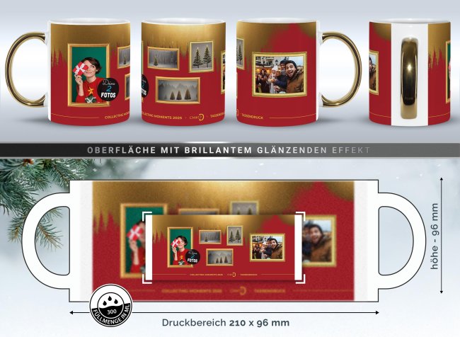 Weihnachtstasse mit Goldhenkel - Collecting Moments 2025 No. 17 - Bilderrahmen - mit Fotos