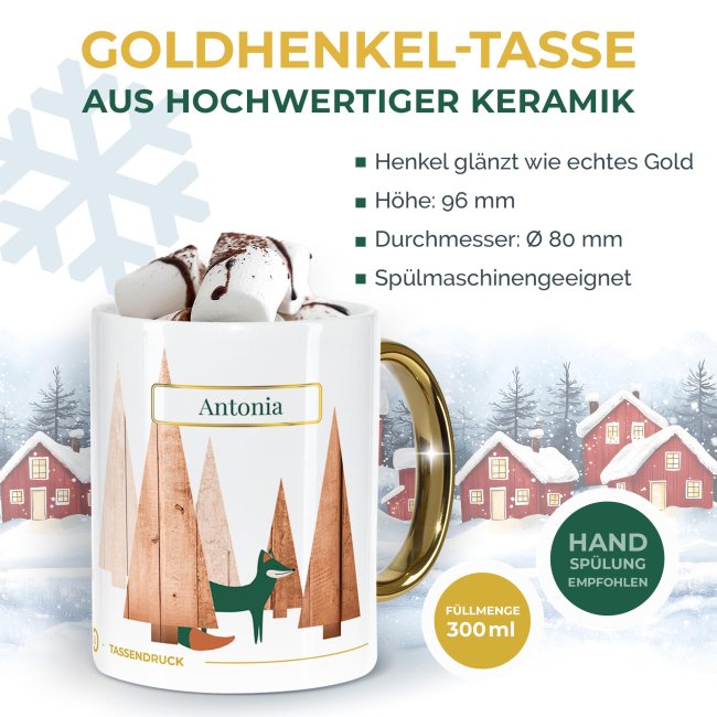 Weihnachtstasse mit Goldhenkel - Collecting Moments 2025 No. 18 - Wald - mit Name