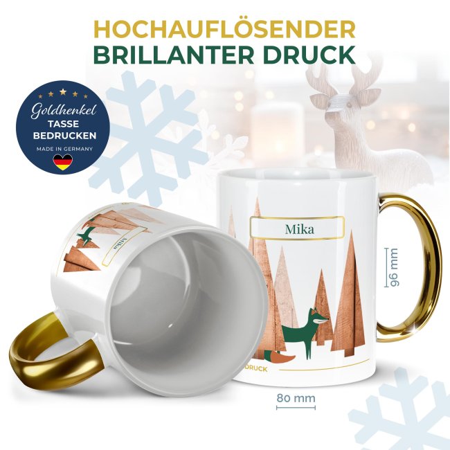 Weihnachtstasse mit Goldhenkel - Collecting Moments 2025 No. 18 - Wald - mit Name