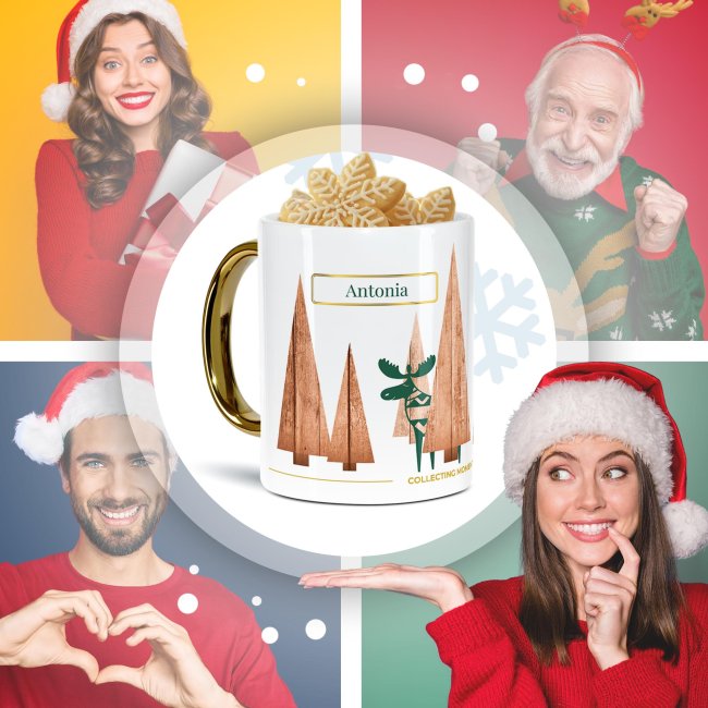 Weihnachtstasse mit Goldhenkel - Collecting Moments 2025 No. 18 - Wald - mit Name