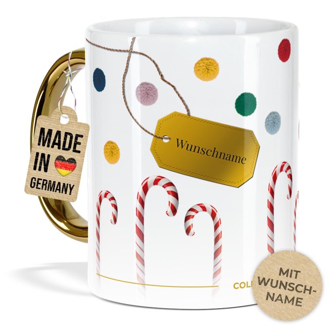 Weihnachtstasse mit Goldhenkel - Collecting Moments 2025 No. 19 - Zuckerstangen - mit Name