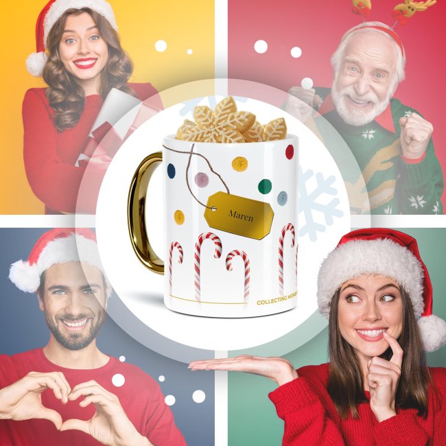 Weihnachtstasse mit Goldhenkel - Collecting Moments 2025 No. 19 - Zuckerstangen - mit Name