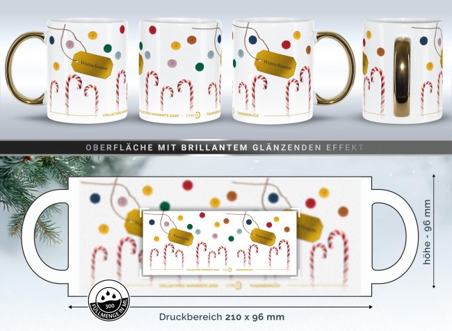 Weihnachtstasse mit Goldhenkel - Collecting Moments 2025 No. 19 - Zuckerstangen - mit Name