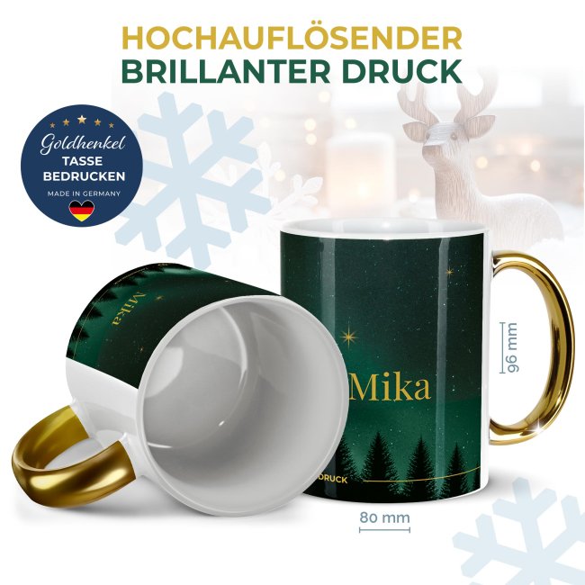 Weihnachtstasse mit Goldhenkel - Collecting Moments 2025 No. 20 - Sternenhimmel - mit Name