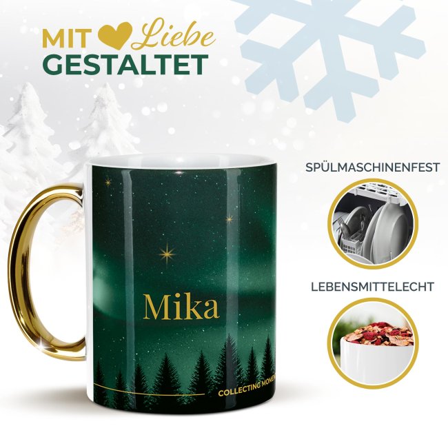 Weihnachtstasse mit Goldhenkel - Collecting Moments 2025 No. 20 - Sternenhimmel - mit Name