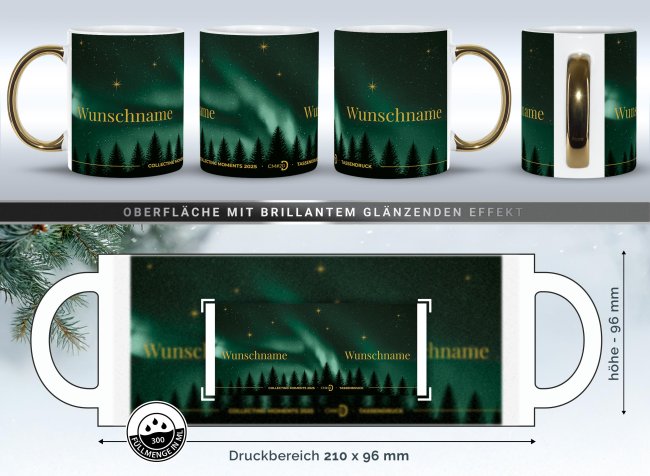Weihnachtstasse mit Goldhenkel - Collecting Moments 2025 No. 20 - Sternenhimmel - mit Name