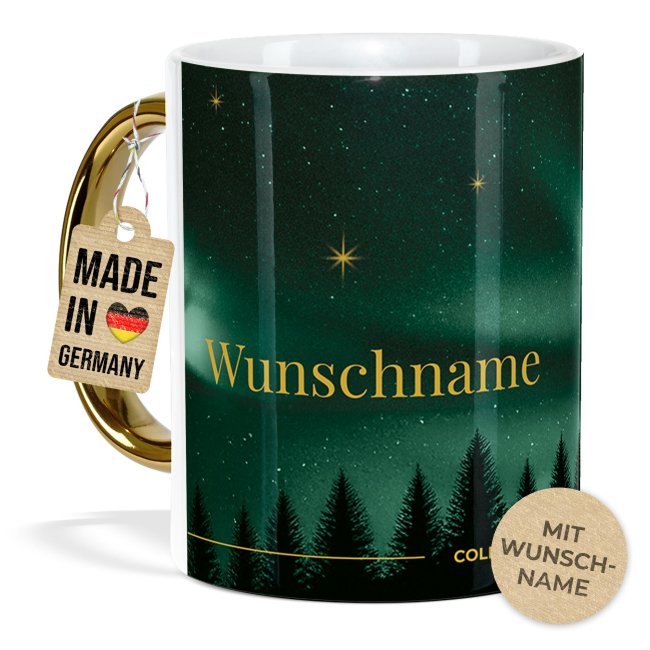 Weihnachtstasse mit Goldhenkel - Collecting Moments 2025 No. 20 - Sternenhimmel - mit Name