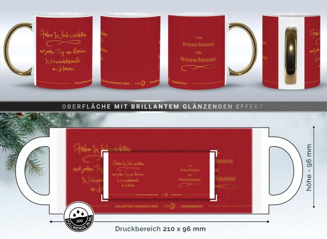 Weihnachtstasse mit Goldhenkel - Collecting Moments 2025 No. 22 - Weihnachtszauber - mit Namen